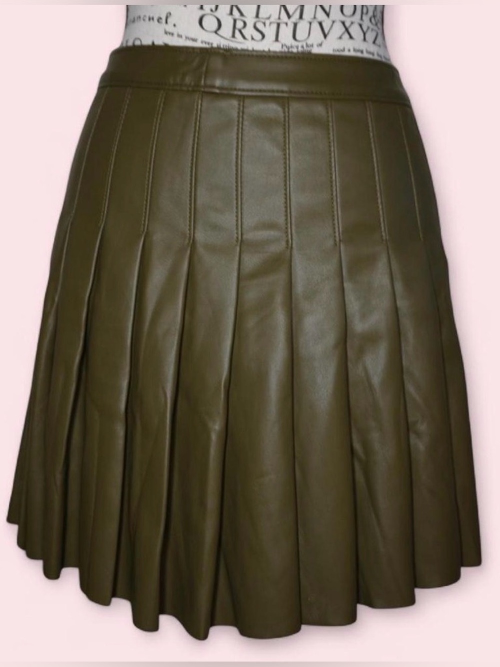 ASOS Pleated Faux Leather Skirt in Olive Green